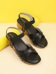 ICONICS Black Wedge Sandals