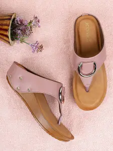 ICONICS Pink Solid Wedge Heel Slip On Sandals