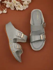 ICONICS Grey Wedge Sandals with Buckles