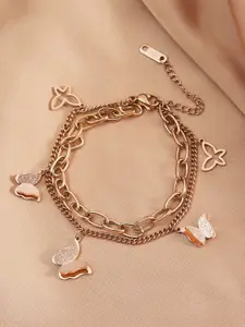 Yellow Chimes Women Rose Gold Plated Butterfly Designed Charm Bracelet