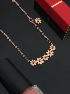 Yellow Chimes Rose Gold-Plated Flower Charm Stainless Steel Pendant With Chain