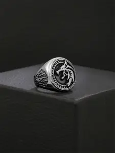 Yellow Chimes Men Black Rhodium-Plated Viking Finger Ring