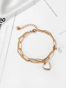 Yellow Chimes Women Rose Gold-Plated Link Heart Charm Bracelet