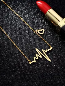 Yellow Chimes Gold-Plated Stainless Steel Heartbeat Pendant With Chain