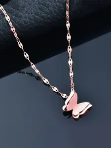 Yellow Chimes Rose Gold-Plated Butterfly Pendant With Chain