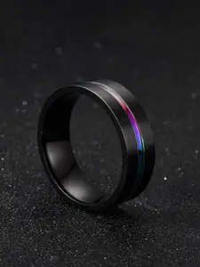 Yellow Chimes Men Black Classic Grooved Centre Band Ring