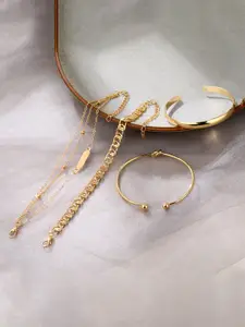 Yellow Chimes Yellow Chimes Women Set of 5 Gold-Toned Gold-Plated Link Bracelet