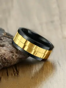 Yellow Chimes Men Gold & Black Rhodium-Plated Spinner Finger Ring