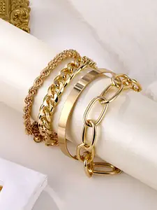 Yellow Chimes Women Set of 4 Combo Multilayer Stack Style Chain Bracelets