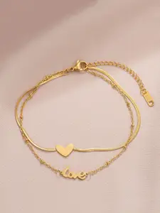 Yellow Chimes Women 2 Layered Gold-Toned Gold-Plated Stainless Steel Heart Charm Bracelet