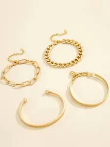 Yellow Chimes Set Of 4 Women Gold-Plated Stackable Link Bracelet