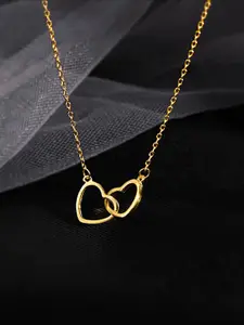 Yellow Chimes Yellow Chime Rose Gold-Plated Dual Heart Charm Pendant With Chain