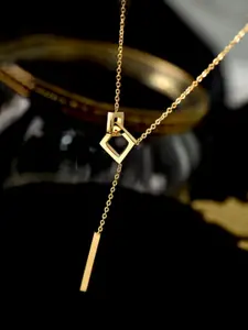 Yellow Chimes Gold-Plated Dual Square Shape Pendant With Chain