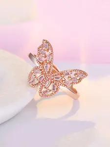 Yellow Chimes Rose Gold-Plated & White Crystal Studded Butterfly Finger Ring