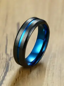 Yellow Chimes Men Black Rhodium-Plated Stainless Steel Finger Ring