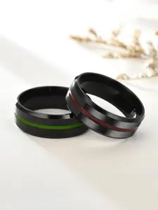 Yellow Chimes Men Set Of 2 Black Grooved Centre Finger Rings