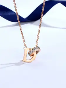 Yellow Chimes Rose Gold-Plated Crystal-Studded Pendant With Chain