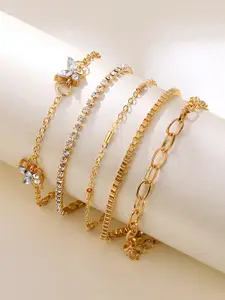 Yellow Chimes Women Set of 5 Gold-Plated Link Bracelet