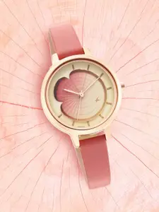 Fastrack Women Pink Brass Dial & Pink Leather Bracelet Style Straps Analogue Watch
