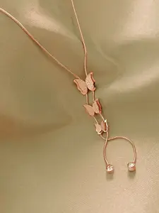 Yellow Chimes Rose Gold-Plated Butterfluy Charm Shape Pendant With Chain