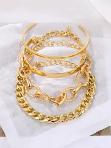 Yellow Chimes Women Set of 4 Gold-Plated Link Bracelet