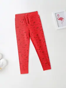 mothercare Boys Red & Black Pure Cotton Typography Print Joggers