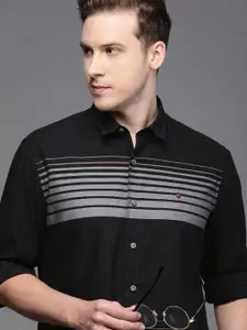 Louis Philippe Sport Men Black Slim Fit Horizontal Stripes Casual Shirt