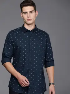 Louis Philippe Jeans Men Navy Blue Slim Fit Printed Casual Shirt
