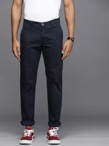 Louis Philippe Sport Men Navy Blue Textured Slim Fit Low-Rise Trousers