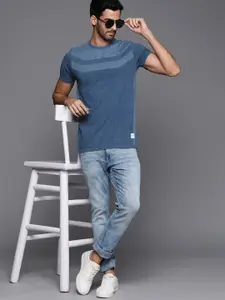 Louis Philippe Jeans Men Blue Striped T-shirt