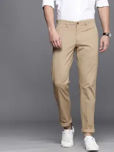 Louis Philippe Sport Men Khaki Ethnic Motifs Micro Print Slim Fit Mid-Rise Formal Trousers