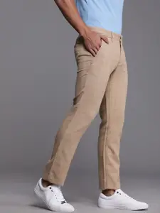 Louis Philippe Sport Men Beige Checked Slim Fit Regular Trousers