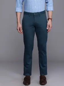 Louis Philippe Sport Men Blue Textured Slim Fit MI Rise Trousers