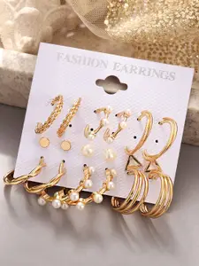 Yellow Chimes Set of 9 Gold-Plated Quirky Studs & Hoop Earrings