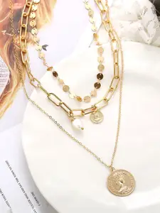 Yellow Chimes Yellow Chimes Gold-Toned Gold-Plated Layered Coin Necklace