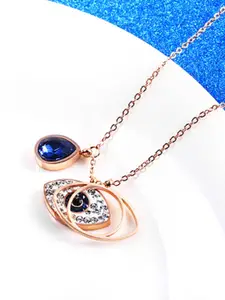 Yellow Chimes Rose Gold-Plated Evil Eye Crystal Necklace