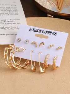 Yellow Chimes Gold-Toned Set of 6 Quirky Studs Earrings