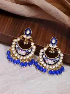 Crunchy Fashion Blue & White Gold Plated Enamelled Chandbalis Earrings