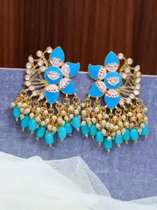 Crunchy Fashion Blue Gold Plated Contemporary Drop Earrings