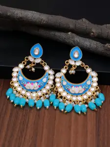 Crunchy Fashion Gold-Plated Blue Contemporary Enamelled Chandbalis Earrings