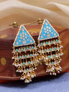 Crunchy Fashion Gold-Plated Blue Contemporary Drop Earrings