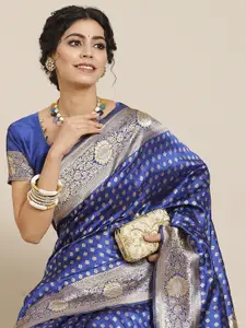Mitera Blue Woven Design Zari Silk Blend Dharmavaram Saree