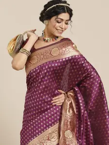 Mitera Purple Woven Design Zari Silk Blend Dharmavaram Saree
