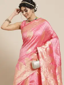 Mitera Pink Woven Design Zari Silk Blend Mysore Silk Saree