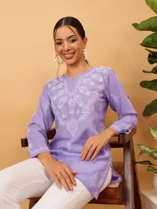 ADA Lavender & White Ethnic Motifs Embroidered Chikankari Handloom Kurti