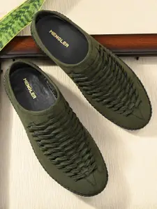 MENGLER Men Olive Green & Grey Suede Shoe-Style Sandals