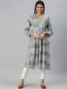 SHOWOFF Women Grey A-Line Printed Kurta