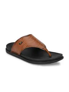 Hitz Men Tan & Black Leather Comfort Sandals