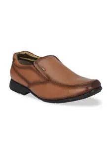 Hitz Men Tan Solid Leather Formal Slip-On Shoes