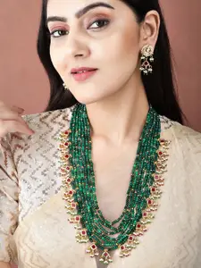 Rubans Gold & Green Kundan & Ruby Emerald Multi String Necklace Set